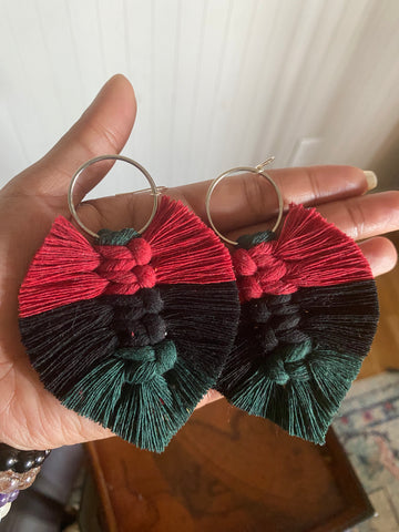 Red/Black/Green Feather Earrings